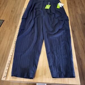 Sam Edelman Laila Pants Pinstripe Elastic Waist Pockets Viscos Nylon Size 16